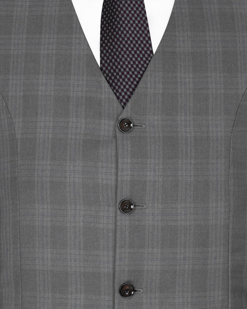 Gravel Grey Subtle Plaid Wool Rich Waistcoat