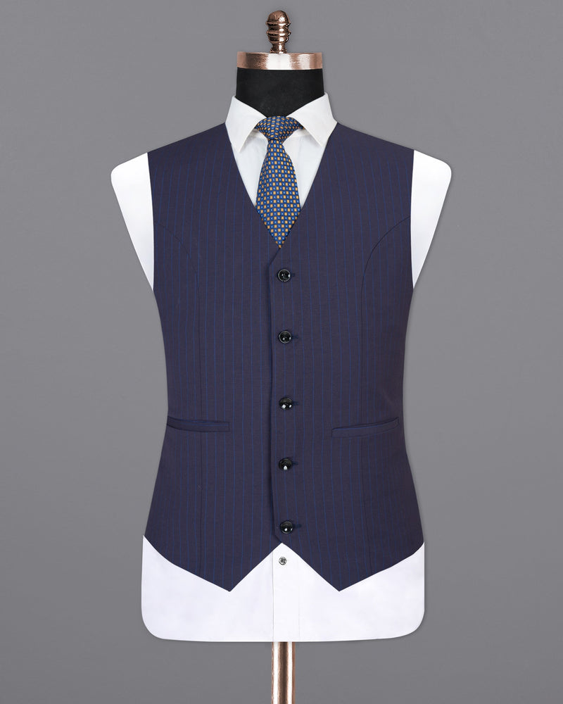 Tuna Blue Striped Wool Rich Waistcoat V1388-36, V1388-38, V1388-40, V1388-42, V1388-44, V1388-46, V1388-48, V1388-50, V1388-52, V1388-54, V1388-56, V1388-58, V1388-60