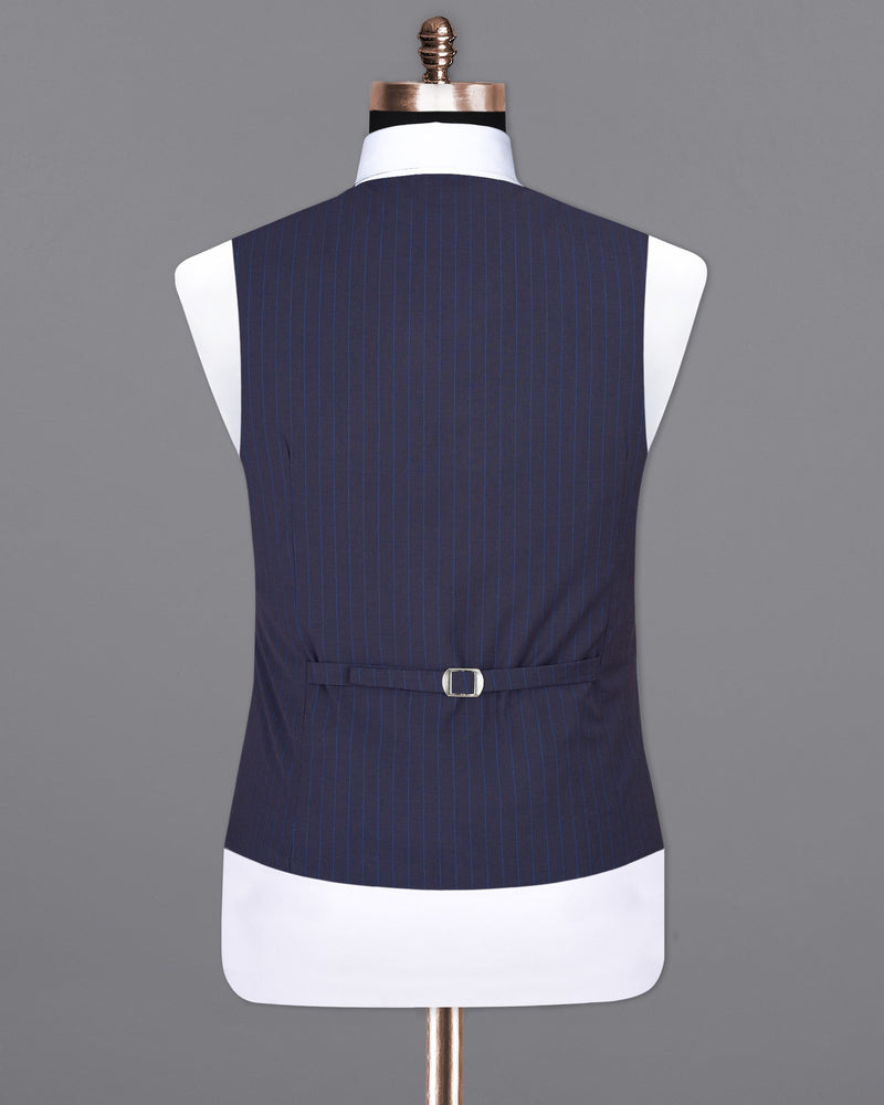 Tuna Blue Striped Wool Rich Waistcoat V1388-36, V1388-38, V1388-40, V1388-42, V1388-44, V1388-46, V1388-48, V1388-50, V1388-52, V1388-54, V1388-56, V1388-58, V1388-60