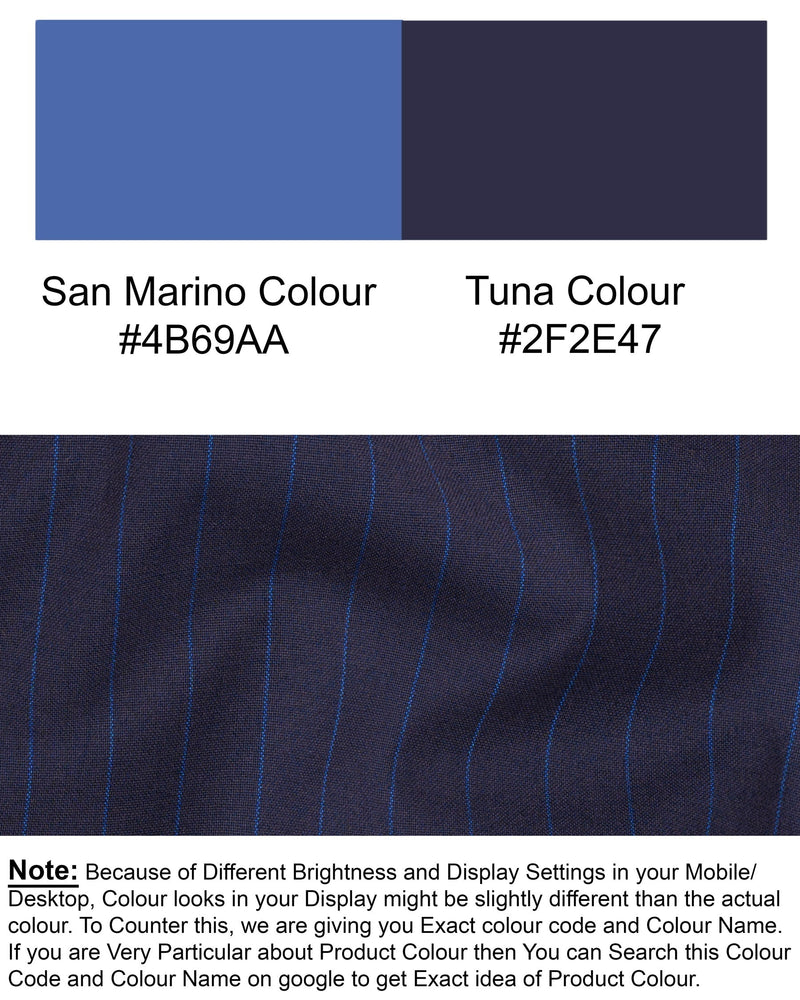 Tuna Blue Striped Wool Rich Waistcoat V1388-36, V1388-38, V1388-40, V1388-42, V1388-44, V1388-46, V1388-48, V1388-50, V1388-52, V1388-54, V1388-56, V1388-58, V1388-60