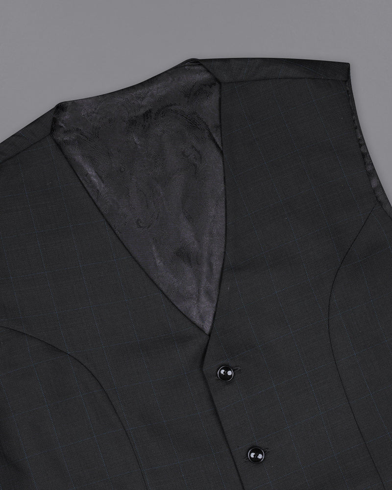 Log Cabin Black Subtle Plaid Wool Rich Waistcoat V1393-36, V1393-38, V1393-40, V1393-42, V1393-44, V1393-46, V1393-48, V1393-50, V1393-52, V1393-54, V1393-56, V1393-58, V1393-60