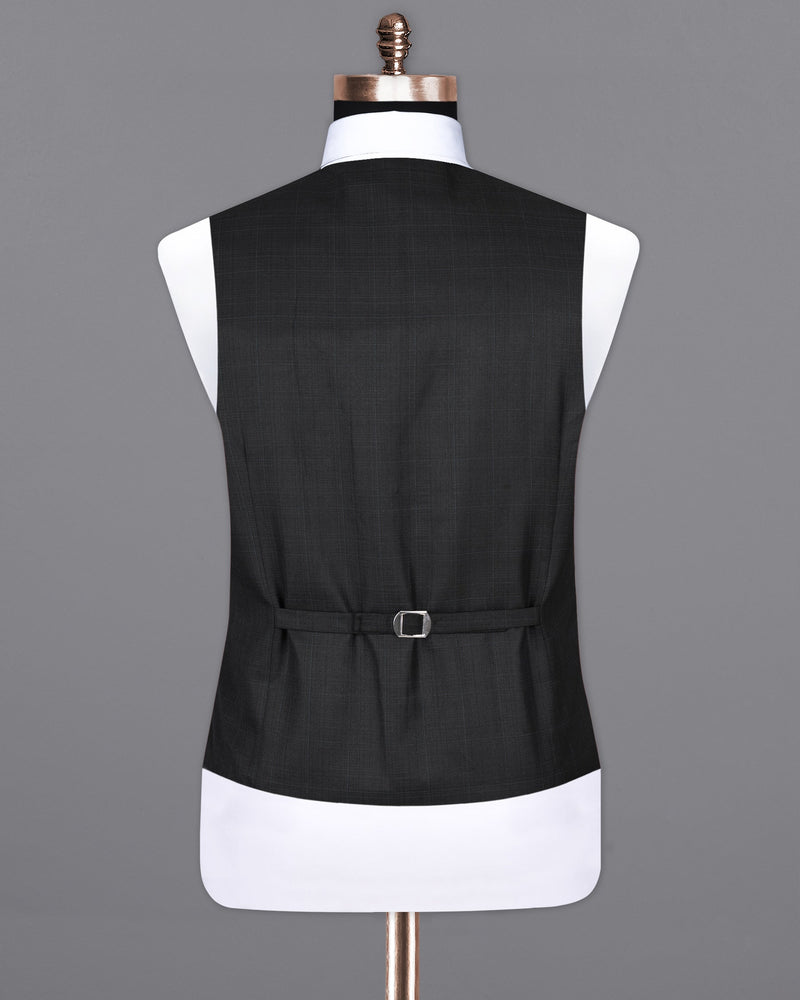 Log Cabin Black Subtle Plaid Wool Rich Waistcoat