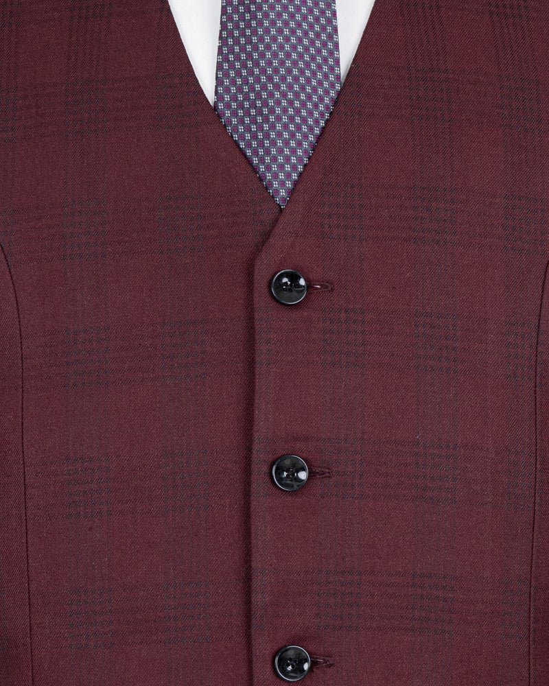 Buccaneer Burgundy Plaid Wool Rich Waistcoat V1414-36, V1414-38, V1414-40, V1414-42, V1414-44, V1414-46, V1414-48, V1414-50, V1414-52, V1414-54, V1414-56, V1414-58, V1414-60