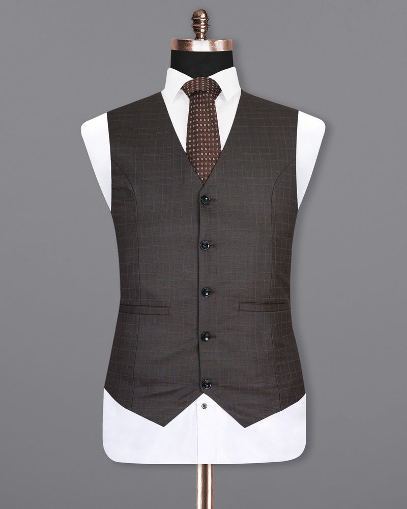 Brown Plaid Wool Rich Waistcoat V1465-36, V1465-38, V1465-40, V1465-42, V1465-44, V1465-46, V1465-48, V1465-50, V1465-52, V1465-54, V1465-56, V1465-58, V1465-60