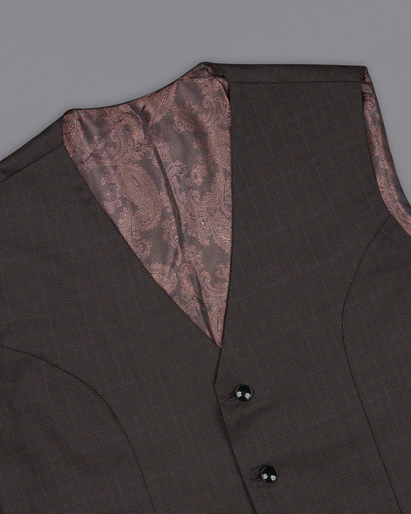 Brown Plaid Wool Rich Waistcoat V1465-36, V1465-38, V1465-40, V1465-42, V1465-44, V1465-46, V1465-48, V1465-50, V1465-52, V1465-54, V1465-56, V1465-58, V1465-60