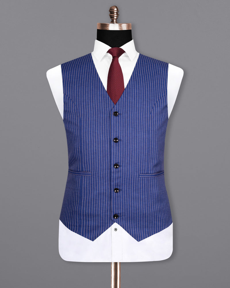 Governor Bay Blue Striped Wool Rich Waistcoat V1503-36, V1503-38, V1503-40, V1503-42, V1503-44, V1503-46, V1503-48, V1503-50, V1503-52, V1503-54, V1503-56, V1503-58, V1503-60