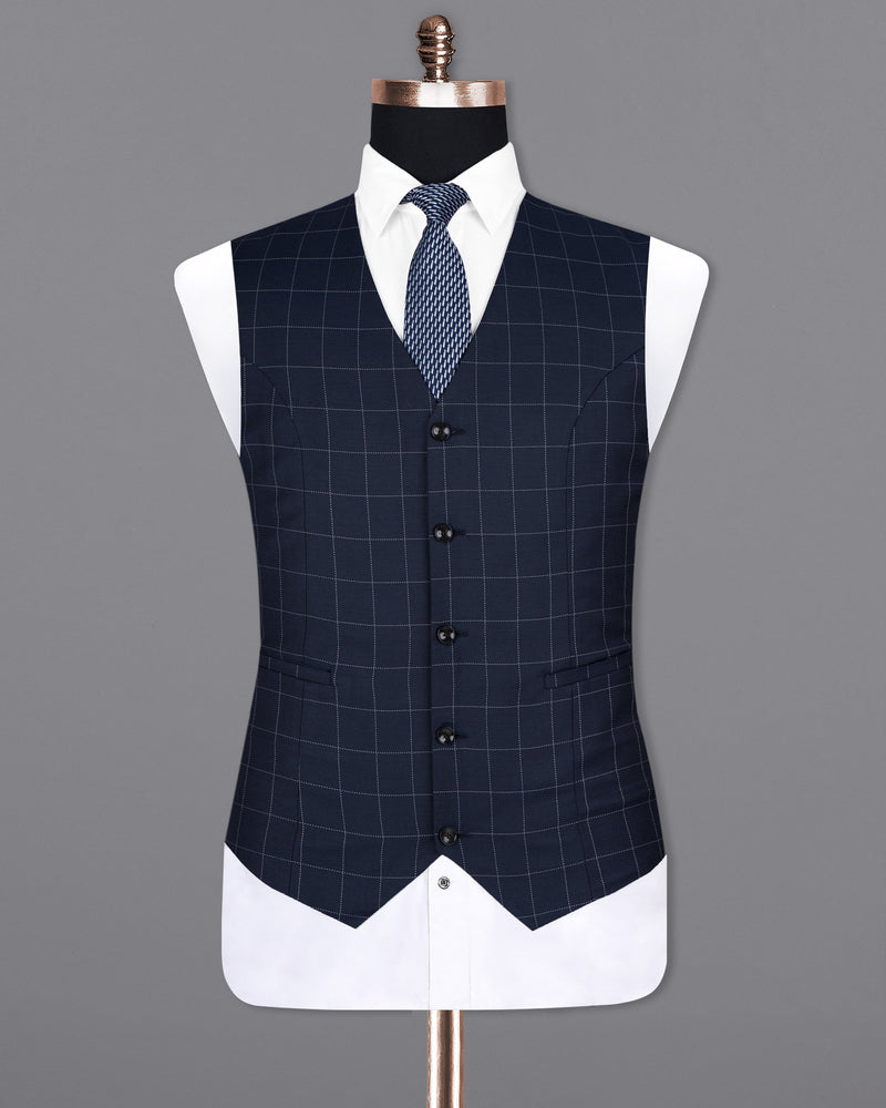 Shark Blue windowpane Wool Rich Waistcoat V1594-36, V1594-38, V1594-40, V1594-42, V1594-44, V1594-46, V1594-48, V1594-50, V1594-52, V1594-54, V1594-56, V1594-58, V1594-60