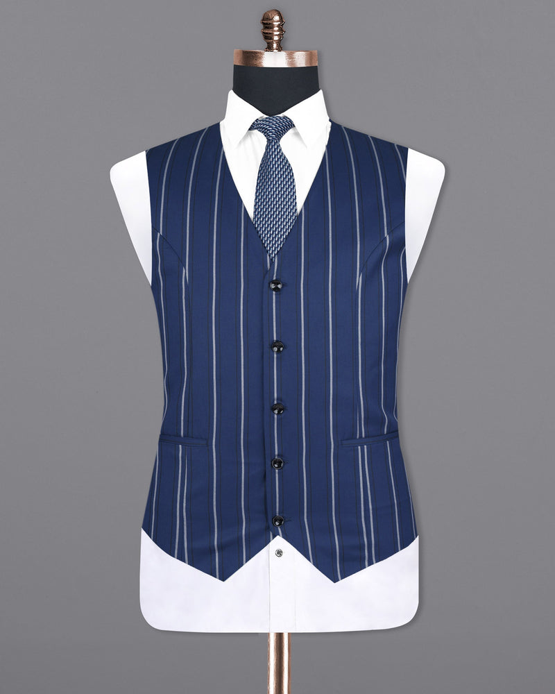 Rhino Blue Striped Wool Rich Waistcoat V1596-36, V1596-38, V1596-40, V1596-42, V1596-44, V1596-46, V1596-48, V1596-50, V1596-52, V1596-54, V1596-56, V1596-58, V1596-60