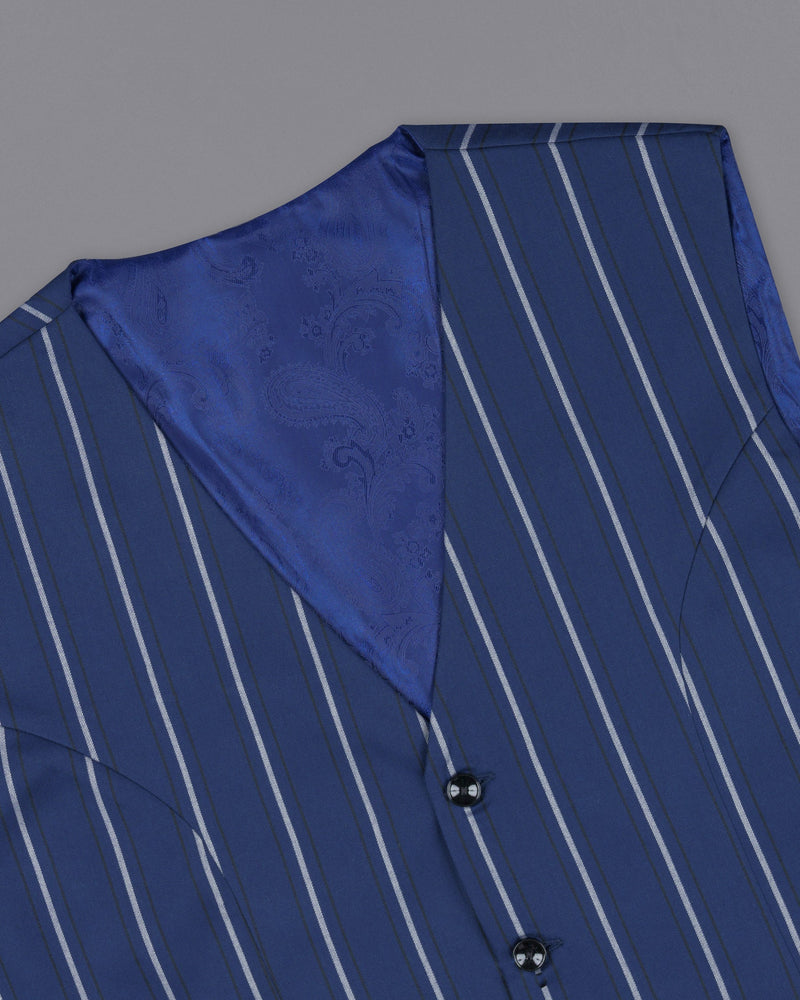 Rhino Blue Striped Wool Rich Waistcoat V1596-36, V1596-38, V1596-40, V1596-42, V1596-44, V1596-46, V1596-48, V1596-50, V1596-52, V1596-54, V1596-56, V1596-58, V1596-60