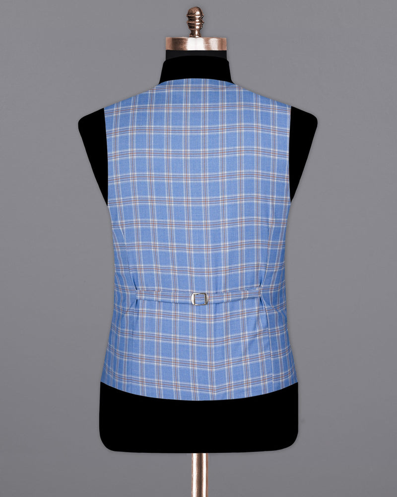 Ship Cove Blue Super fine Windowpane Wool Rich Waistcoat V1609-36, V1609-38, V1609-40, V1609-42, V1609-44, V1609-46, V1609-48, V1609-50, V1609-52, V1609-54, V1609-56, V1609-58, V1609-60