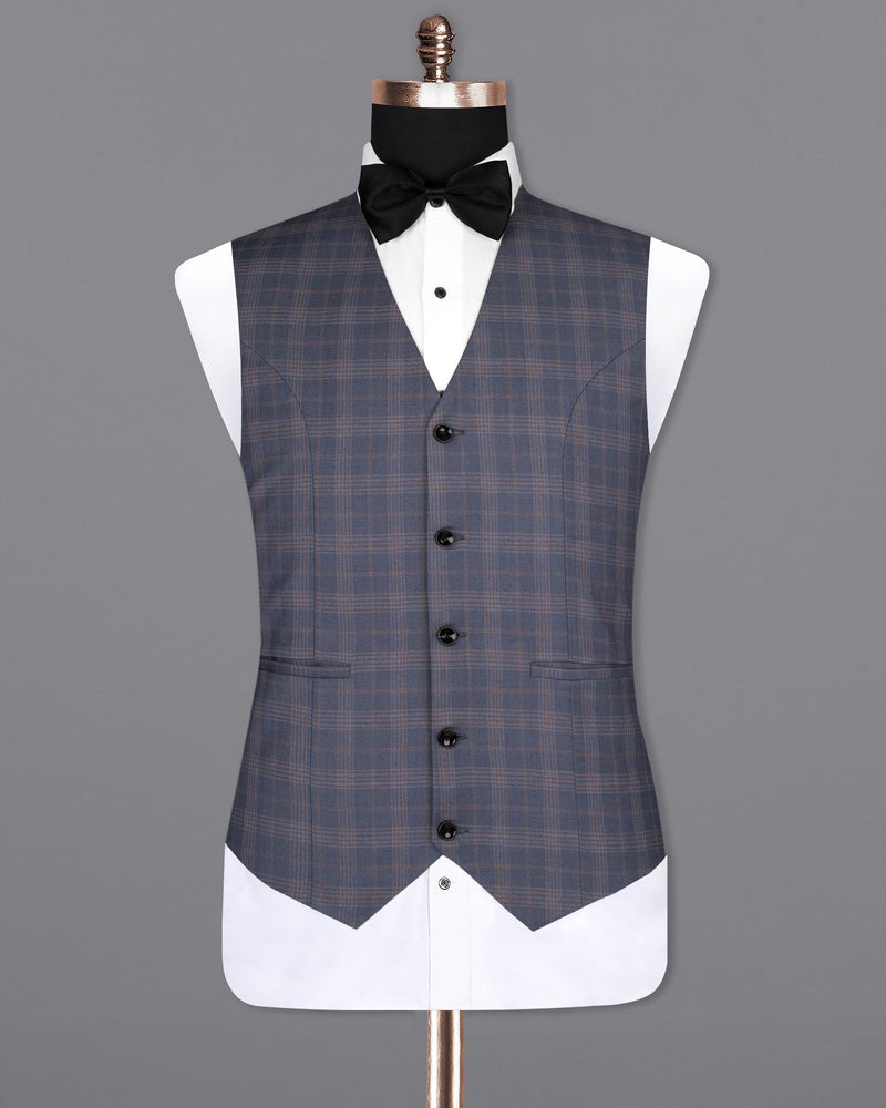 Trout Gray Super fine Checkered Wool Rich Waistcoat V1613-36, V1613-38, V1613-40, V1613-42, V1613-44, V1613-46, V1613-48, V1613-50, V1613-52, V1613-54, V1613-56, V1613-58, V1613-60