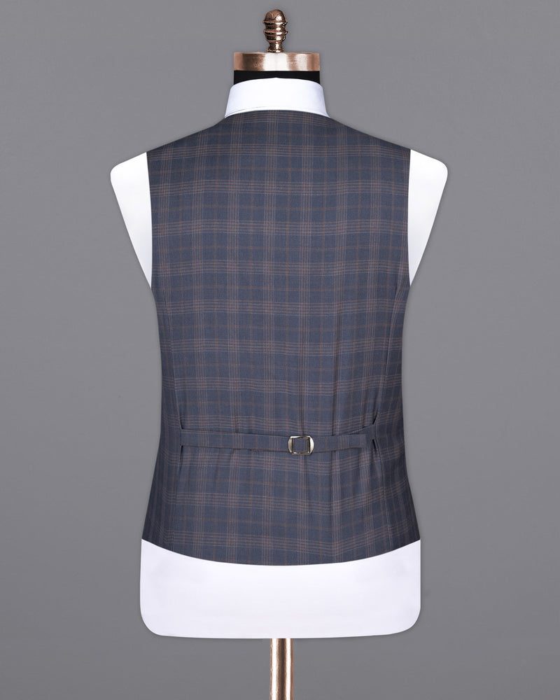 Trout Gray Super fine Checkered Wool Rich Waistcoat V1613-36, V1613-38, V1613-40, V1613-42, V1613-44, V1613-46, V1613-48, V1613-50, V1613-52, V1613-54, V1613-56, V1613-58, V1613-60