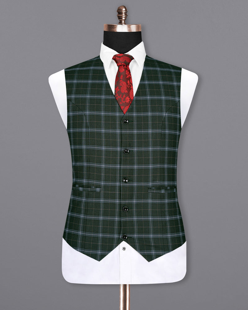 Log Cabin Green Super fine Windowpane Wool Rich Waistcoat V1614-36, V1614-38, V1614-40, V1614-42, V1614-44, V1614-46, V1614-48, V1614-50, V1614-52, V1614-54, V1614-56, V1614-58, V1614-60