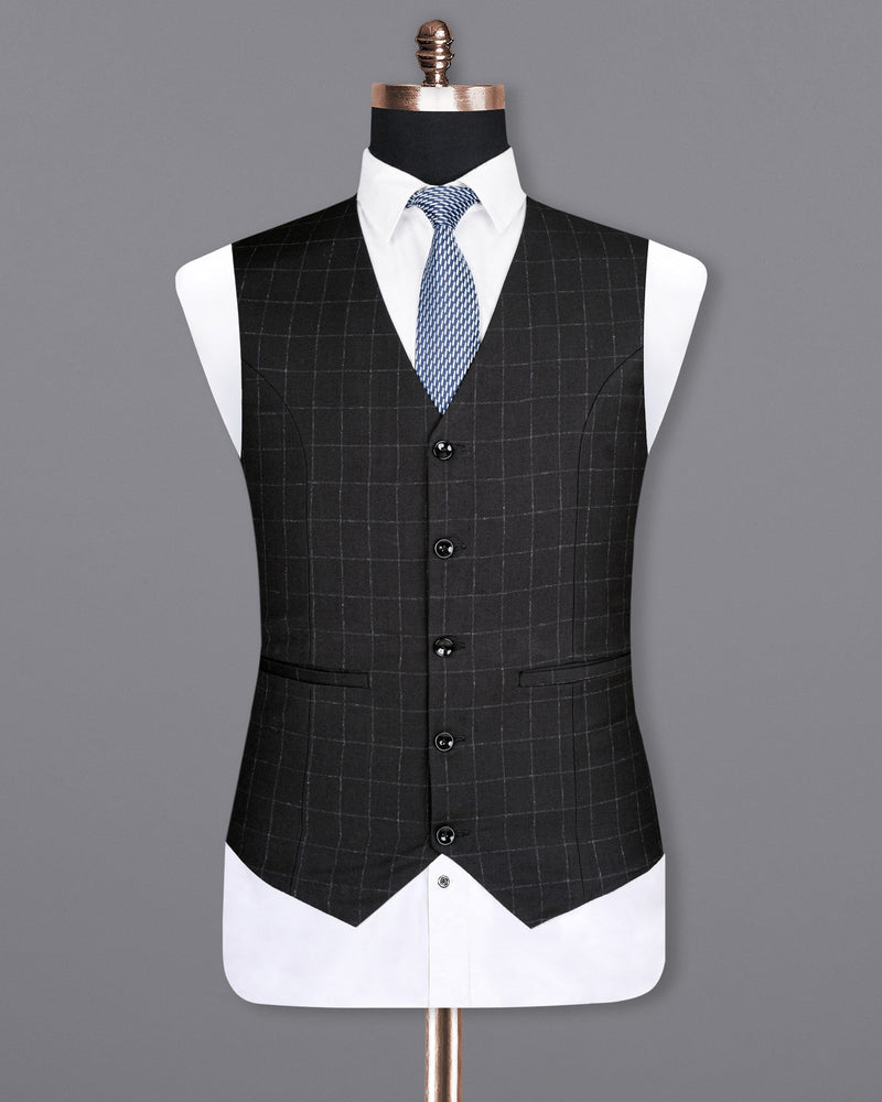 Log Cabin Black Super fine Windowpane Wool Rich Waistcoat V1615-36, V1615-38, V1615-40, V1615-42, V1615-44, V1615-46, V1615-48, V1615-50, V1615-52, V1615-54, V1615-56, V1615-58, V1615-60