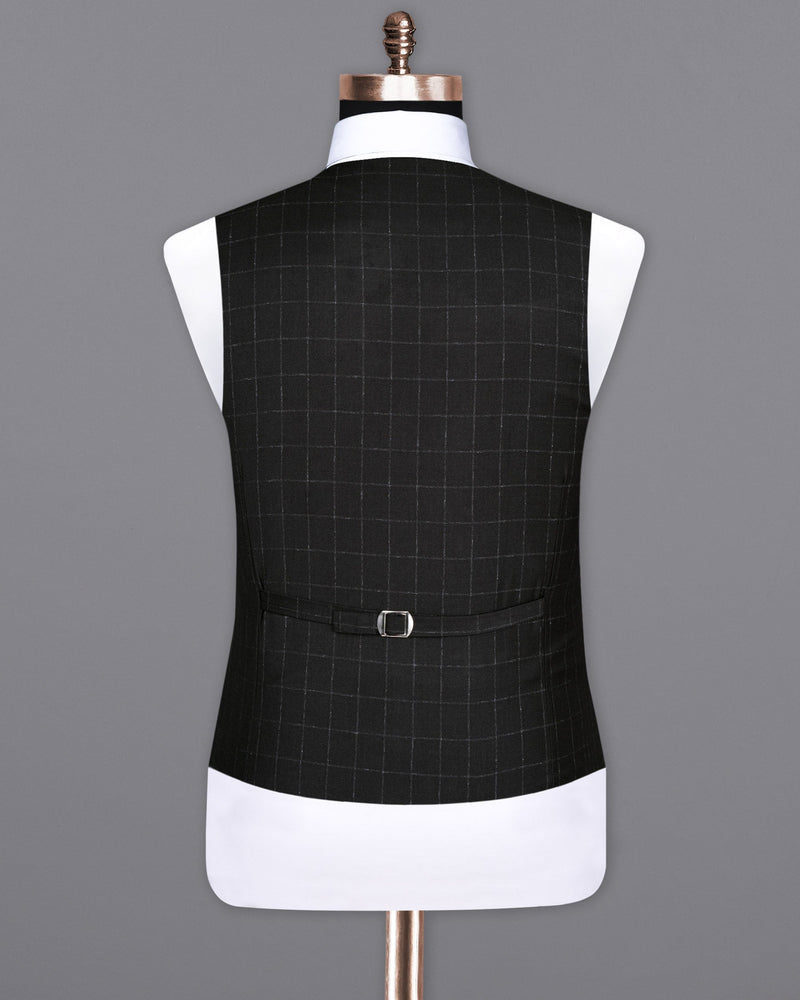 Log Cabin Black Super fine Windowpane Wool Rich Waistcoat V1615-36, V1615-38, V1615-40, V1615-42, V1615-44, V1615-46, V1615-48, V1615-50, V1615-52, V1615-54, V1615-56, V1615-58, V1615-60