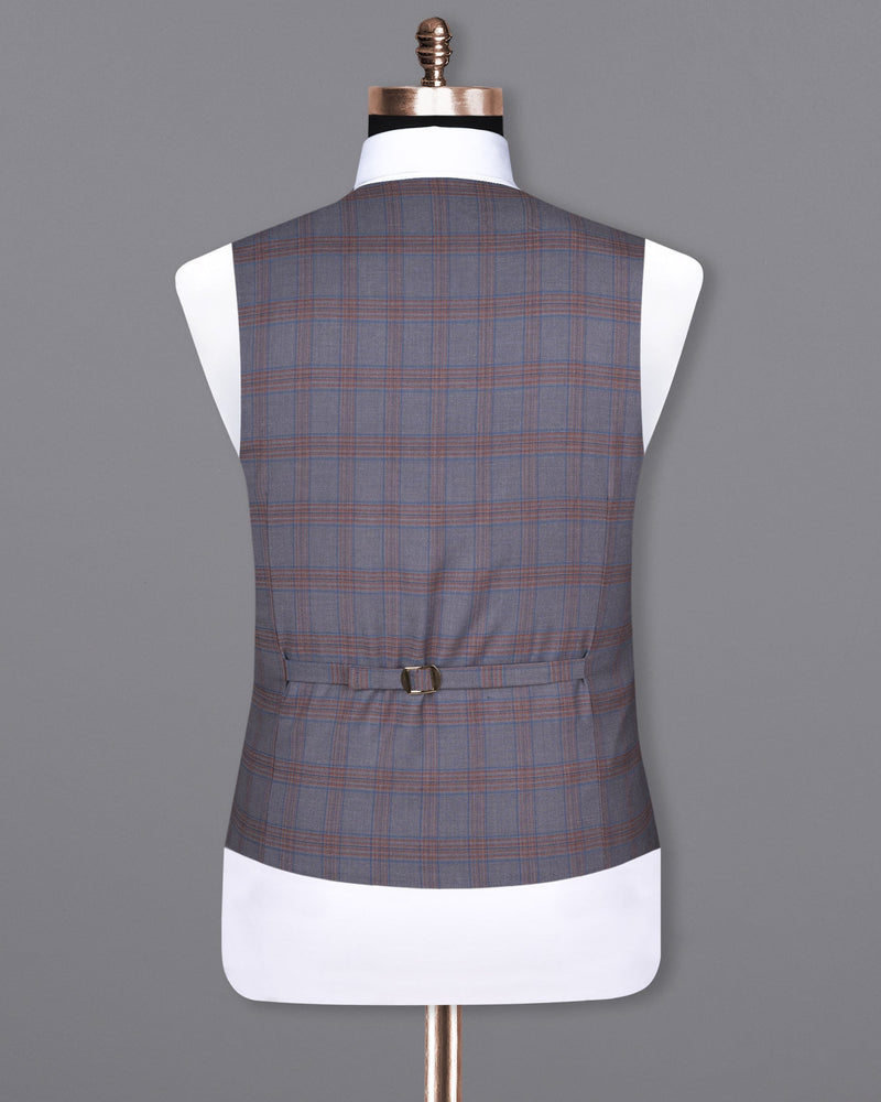 Manatee Grey Super fine Plaid Premium Cotton Waistcoat V1630-36, V1630-38, V1630-40, V1630-42, V1630-44, V1630-46, V1630-48, V1630-50, V1630-52, V1630-54, V1630-56, V1630-58, V1630-60