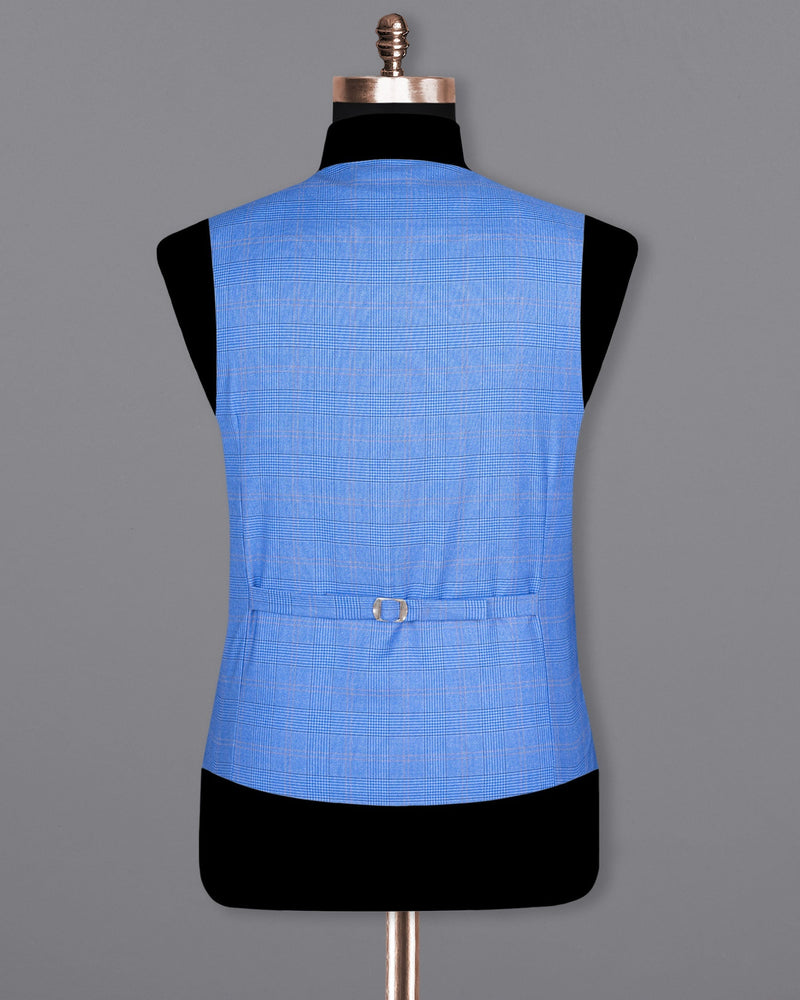 Cornflower Blue Super fine Plaid Woolrich Waistcoat V1635-36, V1635-38, V1635-40, V1635-42, V1635-44, V1635-46, V1635-48, V1635-50, V1635-52, V1635-54, V1635-56, V1635-58, V1635-60