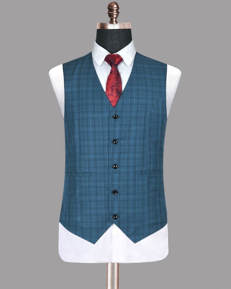 Mid blue Plaid Waistcoat V164-42, V164-36, V164-38, V164-40, V164-44, V164-46, V164-48, V164-50, V164-54, V164-58, V164-52, V164-56, V164-60