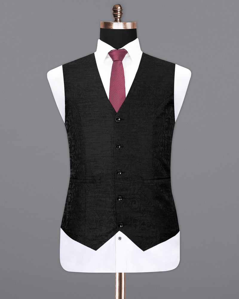 Jet Black Subtle velvet Jacquard Textured Waistcoat