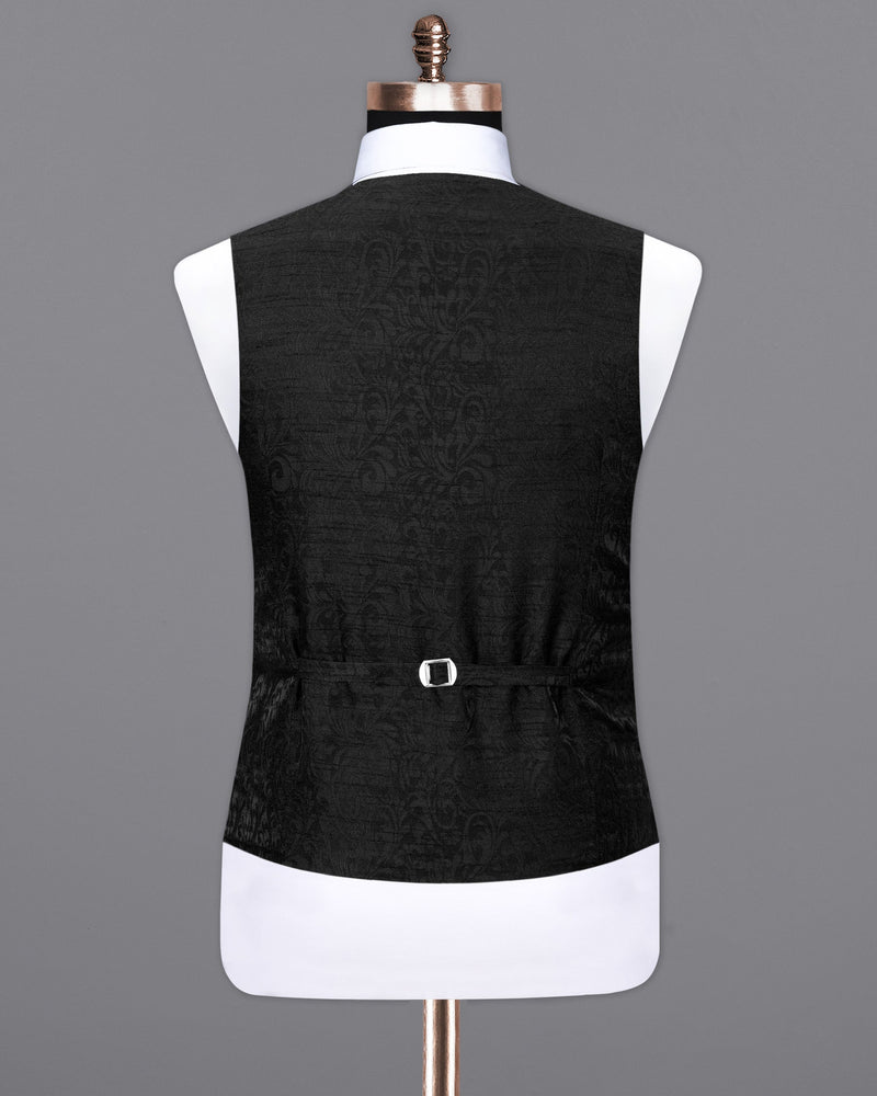 Jet Black Subtle velvet Jacquard Textured Waistcoat