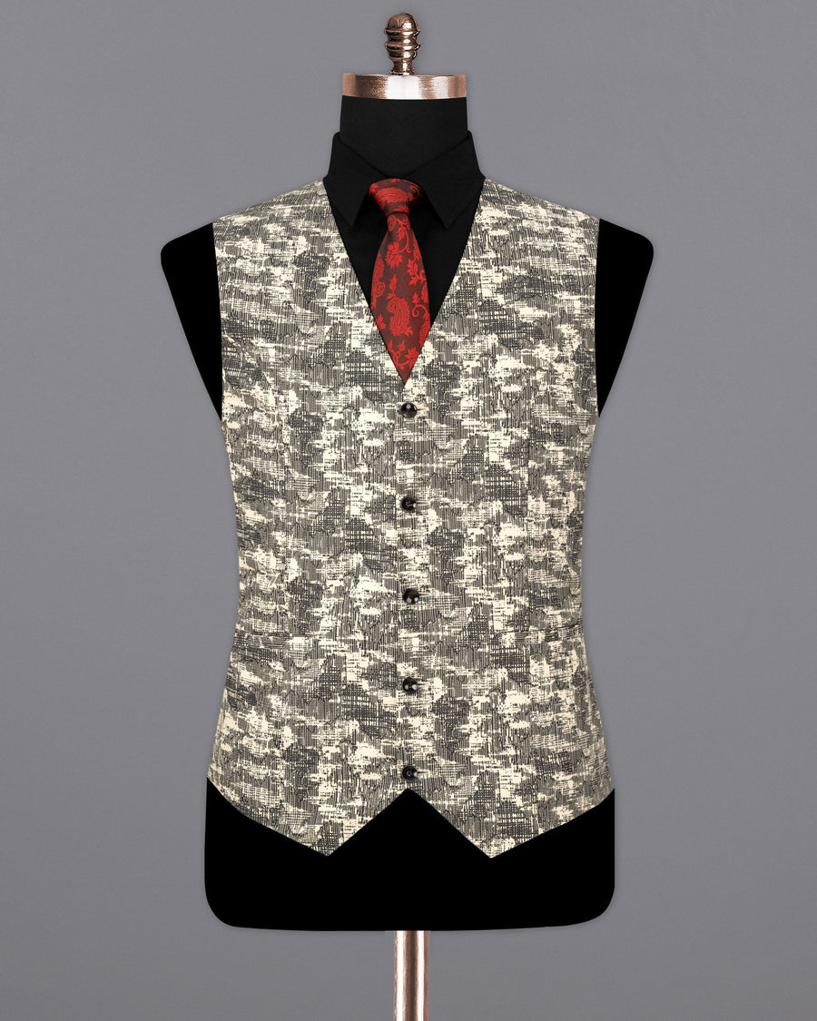 Bastille and Champagne Beige Abstract Print Textured Waistcoat