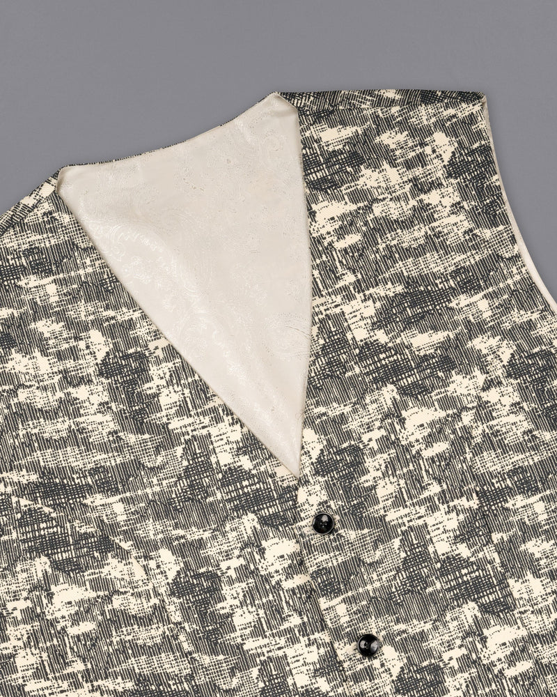 Bastille and Champagne Beige Abstract Print Textured Waistcoat