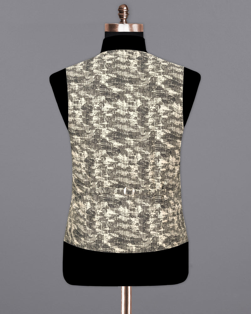 Bastille and Champagne Beige Abstract Print Textured Waistcoat