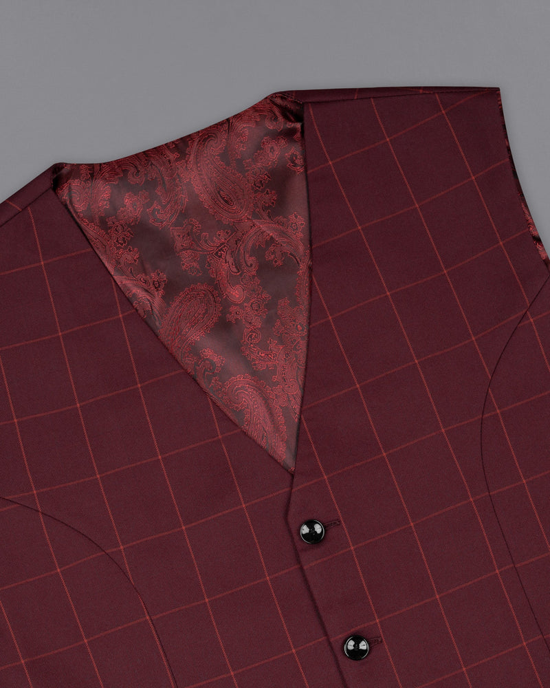 Maroon Oak Windowpane Waistcoat