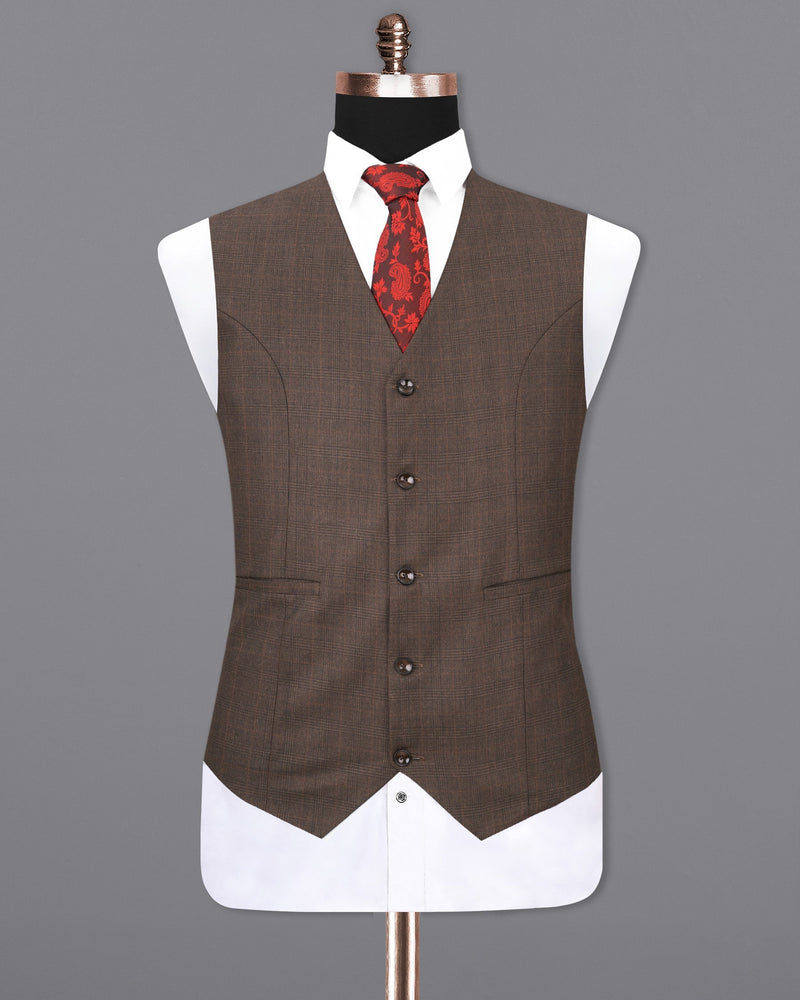 Wenge Brown Subtle Plaid Waistcoat