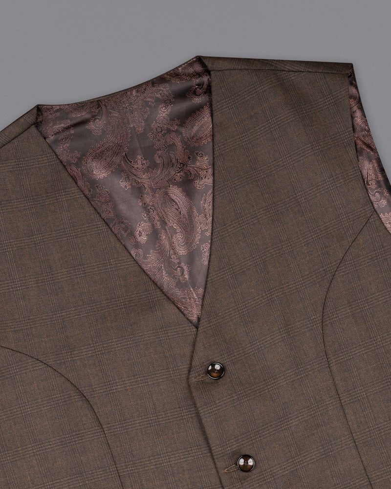 Wenge Brown Subtle Plaid Waistcoat