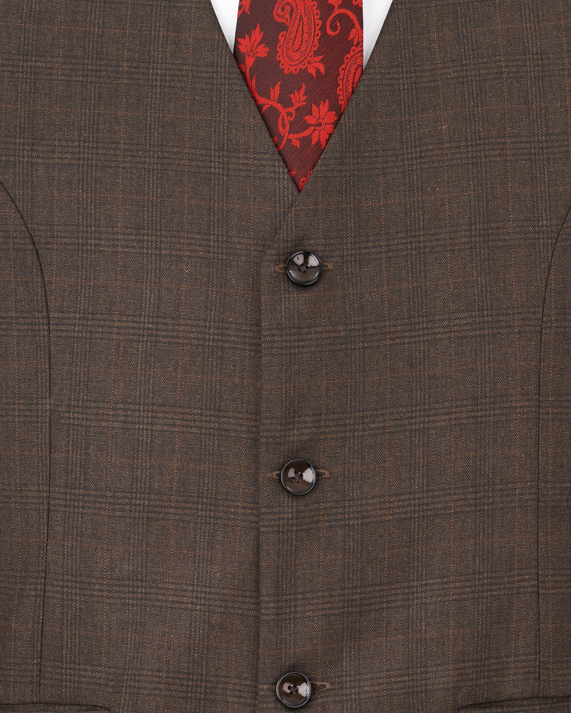 Wenge Brown Subtle Plaid Waistcoat