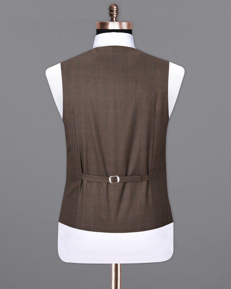 Wenge Brown Subtle Plaid Waistcoat