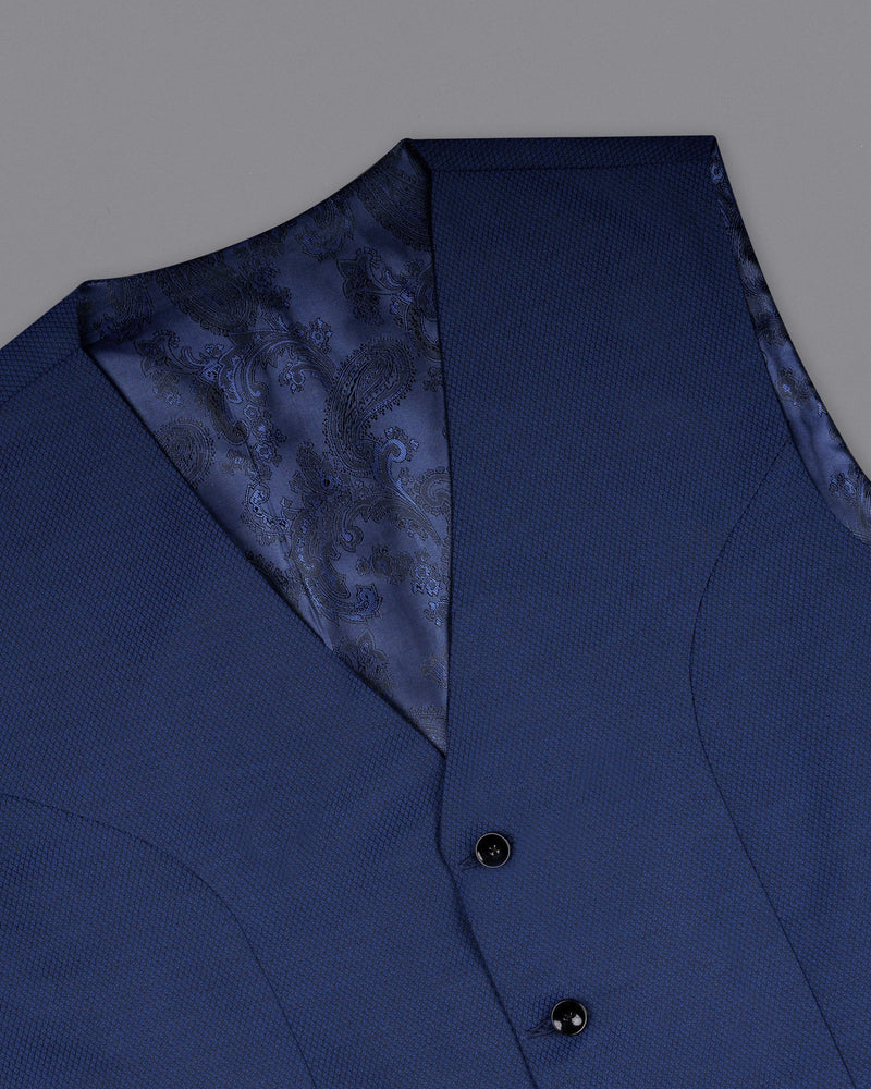 Rhino Blue Self design Textured Waistcoat