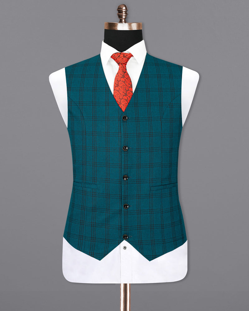 Deep Teal Plaid Waistcoat