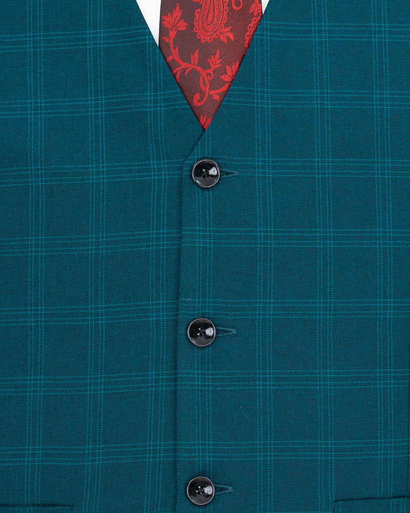 Dark Teal Plaid Strapped Waistcoat