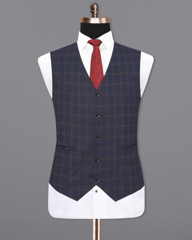 Gunmetal Blue Plaid Waistcoat