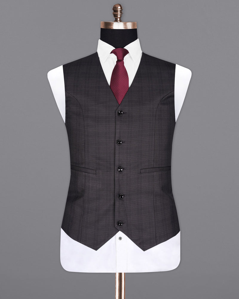 Charcoal Brown Plaid Waistcoat