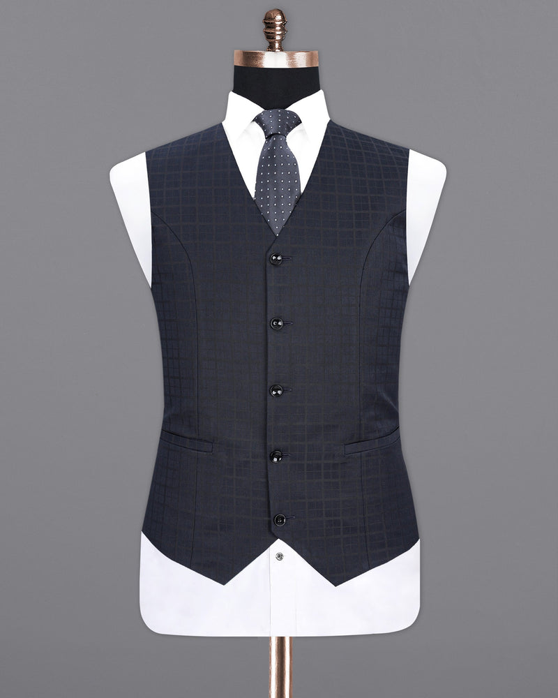 Bleached Cedar Navy Blue Plaid Waistcoat