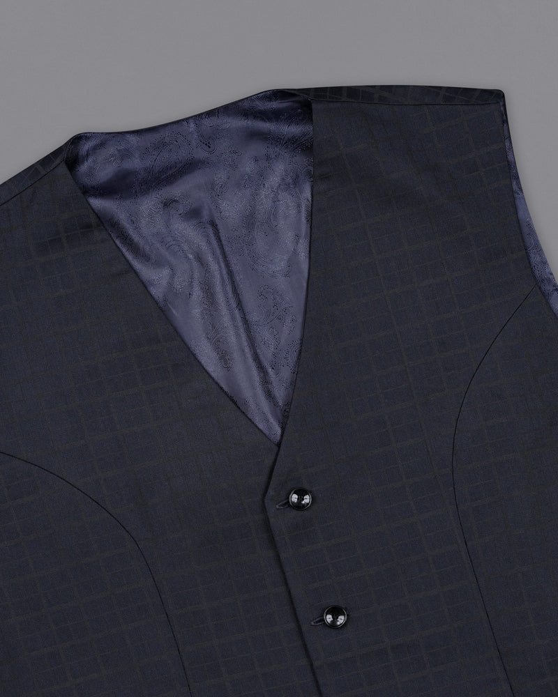 Bleached Cedar Navy Blue Plaid Waistcoat