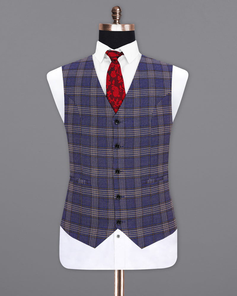 Meteorite Navy Blue with Tide Brown Plaid Waistcoat