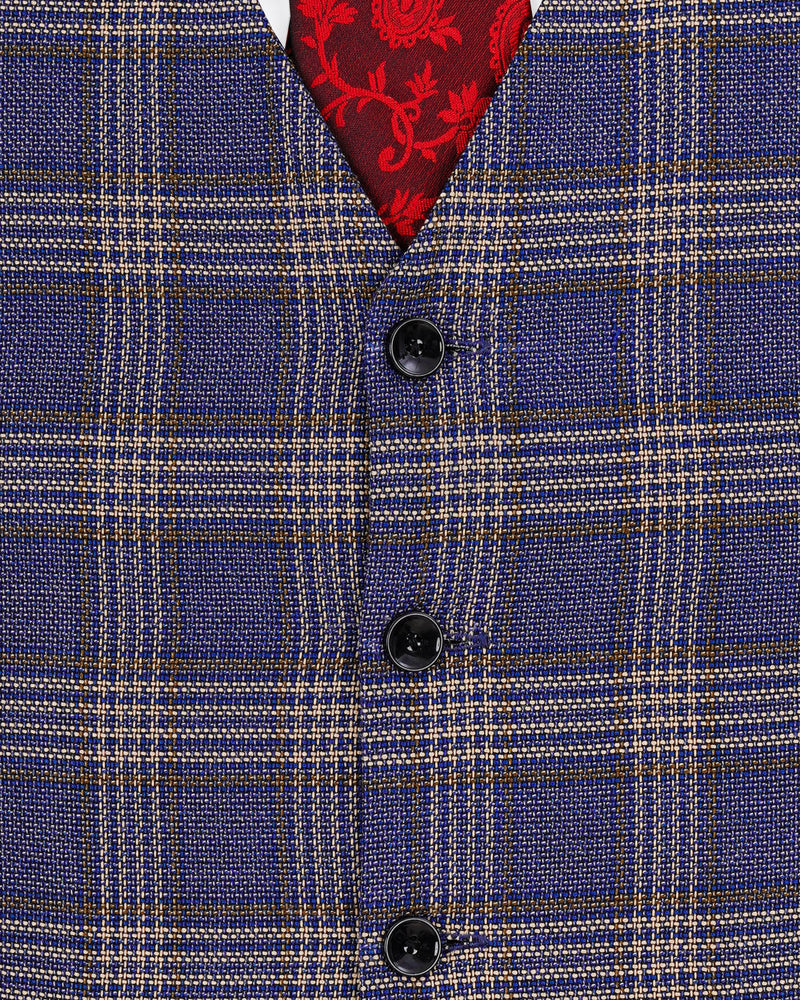 Meteorite Navy Blue with Tide Brown Plaid Waistcoat