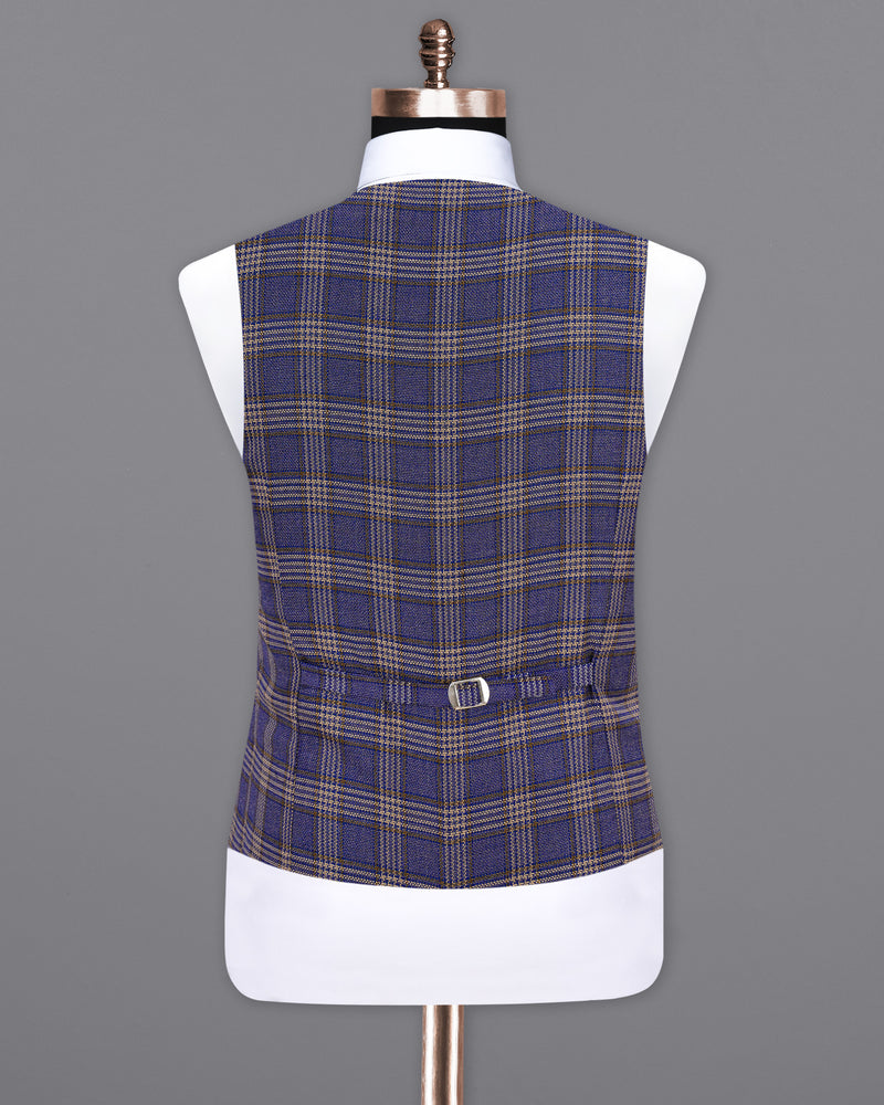 Meteorite Navy Blue with Tide Brown Plaid Waistcoat