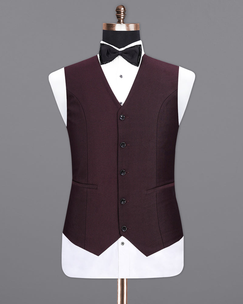 Havana Wine With  Black Lapel Textured Waistcoat