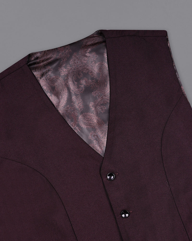 Havana Wine With  Black Lapel Textured Waistcoat