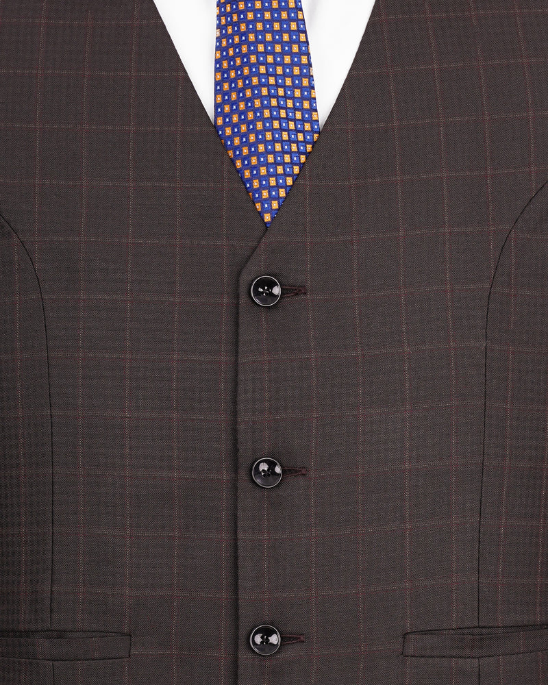 Thunder Brown Checkered Waistcoat