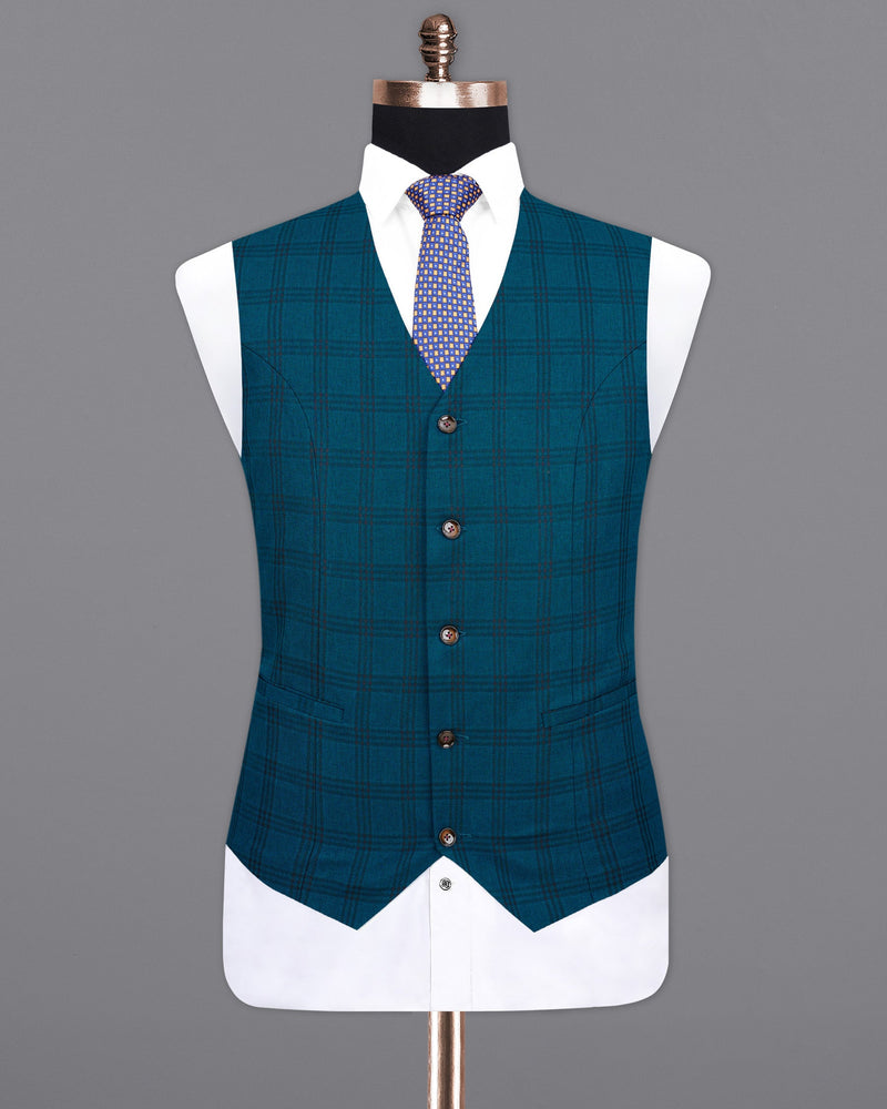 Sapphire Blue With Black Plaid Waistcoat V1993-36, V1993-38, V1993-40, V1993-42, V1993-44, V1993-46, V1993-48, V1993-50, V1993-52, V1993-54, V1993-56, V1993-58, V1993-60