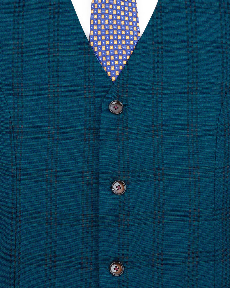 Sapphire Blue With Black Plaid Waistcoat V1993-36, V1993-38, V1993-40, V1993-42, V1993-44, V1993-46, V1993-48, V1993-50, V1993-52, V1993-54, V1993-56, V1993-58, V1993-60