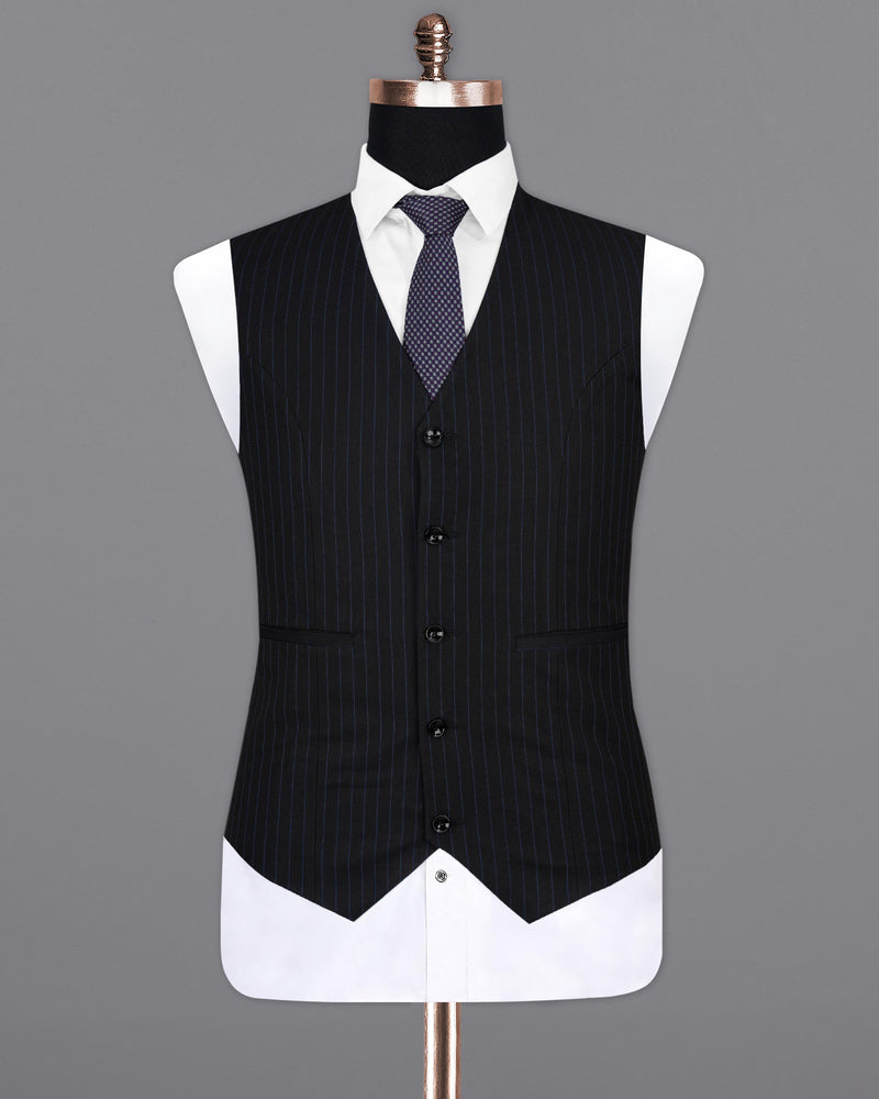 Jade Black with Cloud Burst Blue Striped Waistcoat V2059-36, V2059-38, V2059-40, V2059-42, V2059-44, V2059-46, V2059-48, V2059-50, V2059-52, V2059-54, V2059-56, V2059-58, V2059-60