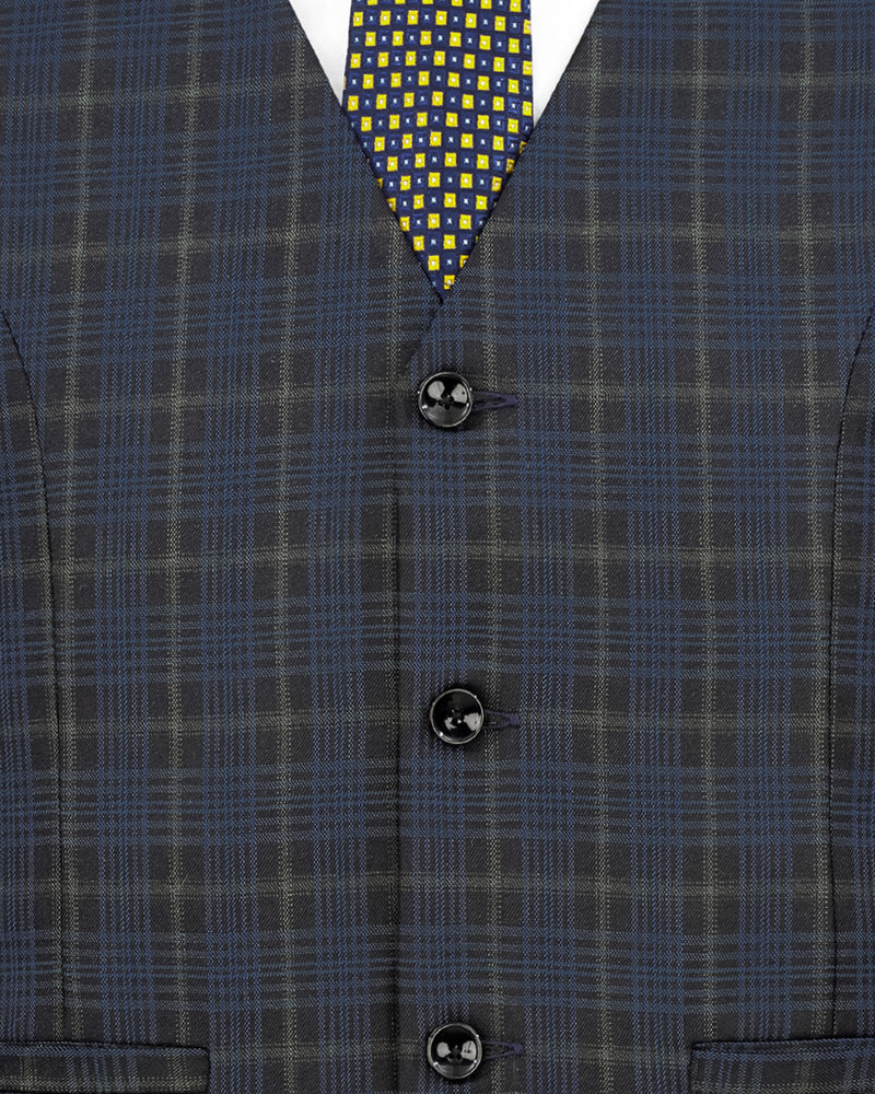 Fiord Navy Blue with Black Russian Plaid Waistcoat V2121-36, V2121-38, V2121-40, V2121-42, V2121-44, V2121-46, V2121-48, V2121-50, V2121-52, V2121-54, V2121-56, V2121-58, V2121-60