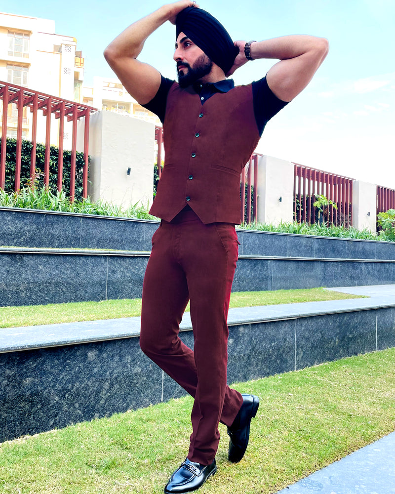 Wine Berry Wool Rich Waistcoat